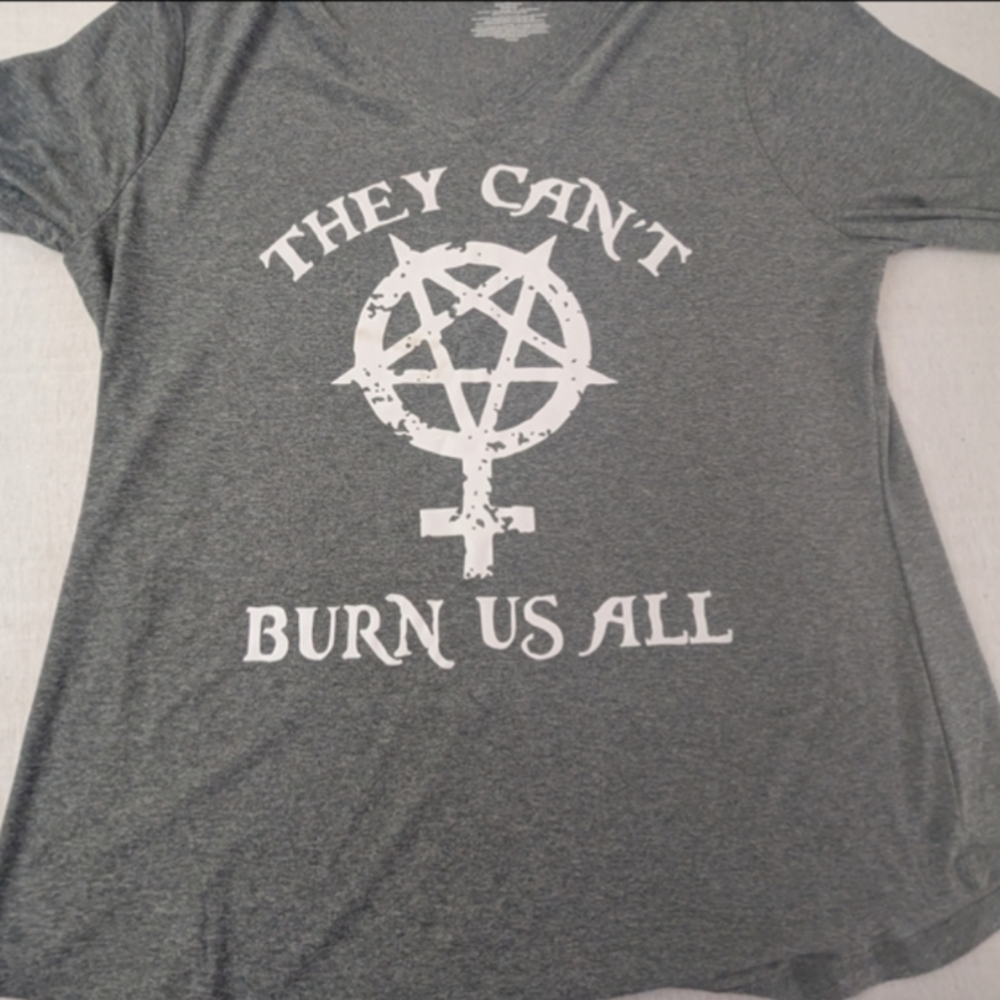 They Can't Burn Us All Grey Tee Witch Pentagram Graphic Size 3XG